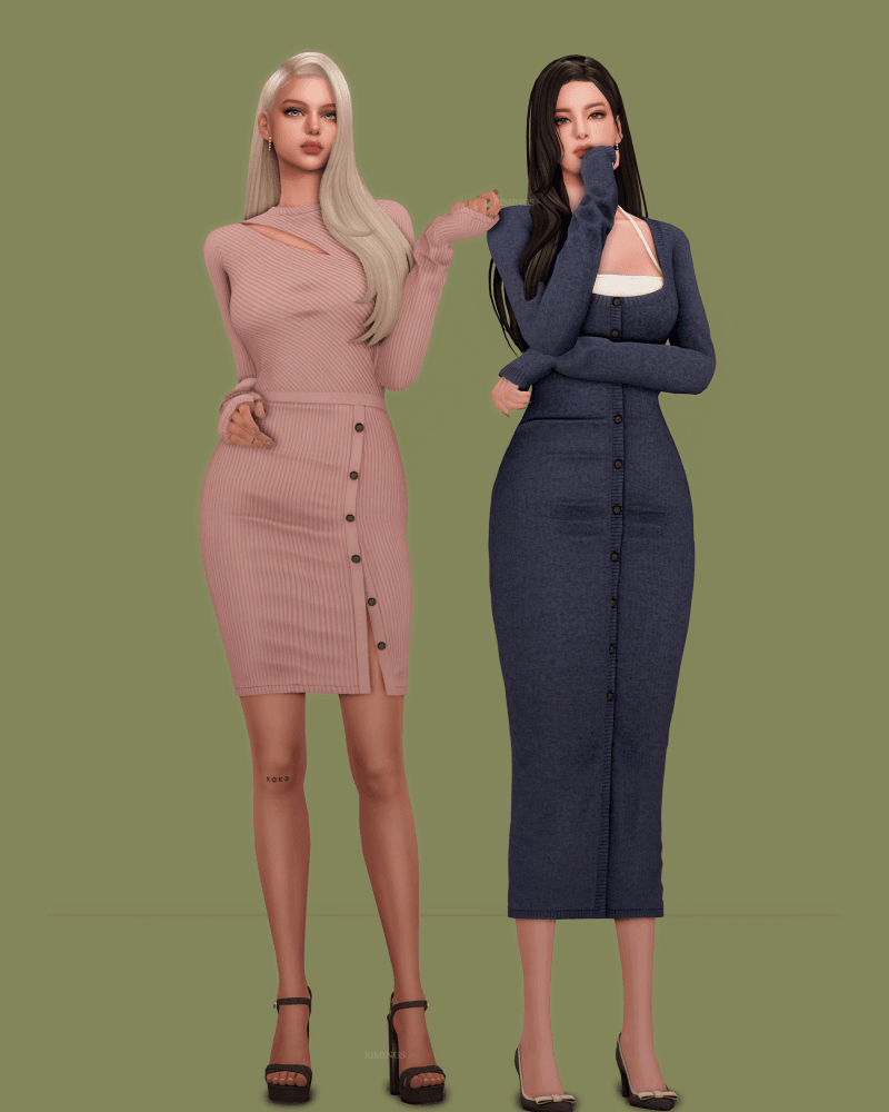 Галерея мода Сет одежды Knit Midi Dress & Unbalanced CUT Knit Dress & Drop Earring #1
